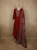 Deep Maroon Floral Ajrakh Printed Design Cotton Salwar Suit with Dupatta