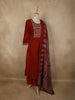 Deep Maroon Floral Ajrakh Printed Design Cotton Salwar Suit with Dupatta