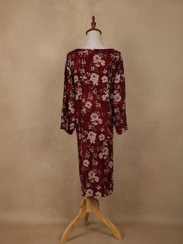 Deep Maroon Floral Design Printed Rayon Kuti - Diadem