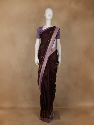 Deep Maroon Floral Design Zari Woven Soft Silk Saree - Diadem
