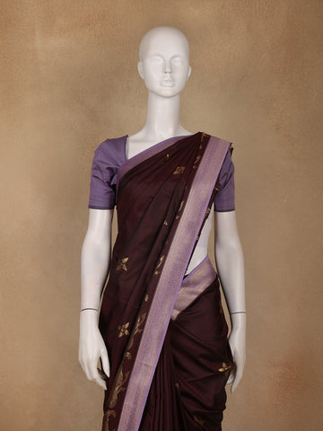 Deep Maroon Floral Design Zari Woven Soft Silk Saree - Diadem
