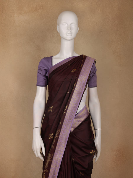 Deep Maroon Floral Design Zari Woven Soft Silk Saree - Diadem