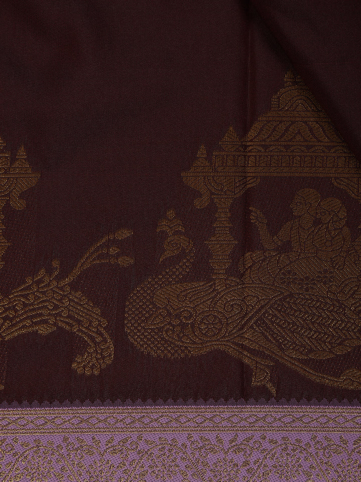 Deep Maroon Floral Design Zari Woven Soft Silk Saree - Diadem