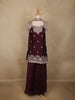 Deep Maroon Floral Embroidered Design Chiffon Palazzo Suit