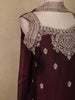 Deep Maroon Floral Embroidered Design Chiffon Palazzo Suit
