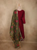 Deep Maroon Floral Embroidered Design Silk Anarkali Salwar Suit with Contrast Dupatta