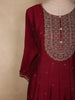 Deep Maroon Floral Embroidered Design Silk Anarkali Salwar Suit with Contrast Dupatta