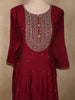 Deep Maroon Floral Embroidered Design Silk Anarkali Salwar Suit with Contrast Dupatta