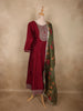 Deep Maroon Floral Embroidered Design Silk Anarkali Salwar Suit with Contrast Dupatta