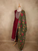 Deep Maroon Floral Embroidered Design Silk Anarkali Salwar Suit with Contrast Dupatta