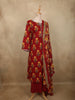 Deep Maroon Floral Printed Design Cotton Salwar Suit with Dupatta