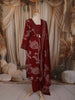 Deep Maroon Floral Printed Design Cotton Salwar Suit with Dupatta