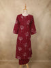 Deep Maroon Floral Printed Design Cotton Straight Cut Salwar Suit