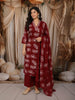 Deep Maroon Floral Printed Design Cotton Straight Cut Salwar Suit with Matching Dupatta