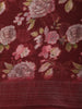 Deep Maroon Floral Printed Design Linen Cotton Casual Wear Saree