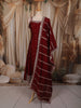 Deep Maroon Floral Sequins Embroidered Design Silk Anarkali Salwar Suit with Striped Dupatta