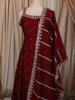 Deep Maroon Floral Sequins Embroidered Design Silk Anarkali Salwar Suit with Striped Dupatta