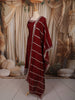Deep Maroon Floral Sequins Embroidered Design Silk Anarkali Salwar Suit with Striped Dupatta