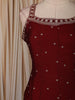 Deep Maroon Floral Sequins Embroidered Design Silk Anarkali Salwar Suit with Striped Dupatta