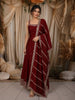 Deep Maroon Floral Sequins Embroidered Design Silk Anarkali Salwar Suit with Striped Dupatta