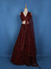 Deep Maroon Floral Sequins Embroidered Net Lehenga Set