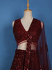 Deep Maroon Floral Sequins Embroidered Net Lehenga Set