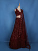 Deep Maroon Floral Sequins Embroidered Net Lehenga Set