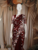 Deep Maroon Floral Sequins and Beads Embroidered Design Net Designer Saree with Scalloped Border