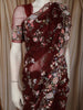 Deep Maroon Floral Sequins and Beads Embroidered Design Net Designer Saree with Scalloped Border