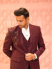 Deep Maroon Floral Sequins and Beads Embroidered Design Velvet Men's Wedding Suit with Matching Pant