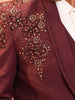 Deep Maroon Floral Sequins and Beads Embroidered Design Velvet Men's Wedding Suit with Matching Pant