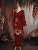 Deep Maroon Floral Thread Embroidered Design Cotton Co-ord Set