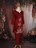 Deep Maroon Floral Thread Embroidered Design Cotton Co-ord Set