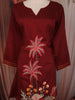 Deep Maroon Floral Thread Embroidered Design Cotton Co-ord Set