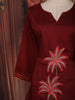 Deep Maroon Floral Thread Embroidered Design Cotton Co-ord Set