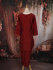 Deep Maroon Floral Thread Embroidered Design Cotton Co-ord Set