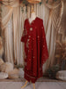 Deep Maroon Floral Thread Embroidered Design Cotton Salwar Suit with Dupatta