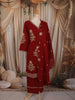 Deep Maroon Floral Thread Embroidered Design Cotton Salwar Suit with Dupatta