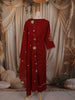 Deep Maroon Floral Thread Embroidered Design Cotton Salwar Suit with Dupatta