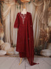 Deep Maroon Floral Thread Embroidered Design Cotton Straight Cut Salwar Suit with Dupatta