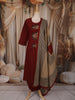 Deep Maroon Floral Thread Embroidered Design Cotton Straight Cut Salwar Suit with Dupatta