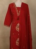 Deep Maroon Floral Thread Embroidered Design Cotton Straight Cut Salwar Suit with Dupatta