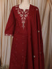 Deep Maroon Floral Thread Embroidered Design Cotton Straight Cut Salwar Suit with Dupatta
