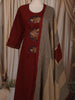 Deep Maroon Floral Thread Embroidered Design Cotton Straight Cut Salwar Suit with Dupatta