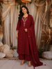 Deep Maroon Floral Thread Embroidered Design Cotton Straight Cut Salwar Suit with Dupatta
