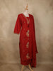 Deep Maroon Floral Thread Embroidered Design Cotton Straight Cut Salwar Suit with Dupatta