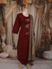 Deep Maroon Floral Thread Embroidered Design Cotton Straight Cut Salwar Suit with Dupatta