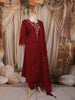 Deep Maroon Floral Thread Embroidered Design Cotton Straight Cut Salwar Suit with Dupatta