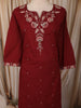 Deep Maroon Floral Thread Embroidered Design Cotton Straight Cut Salwar Suit with Dupatta