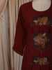 Deep Maroon Floral Thread Embroidered Design Cotton Straight Cut Salwar Suit with Dupatta
